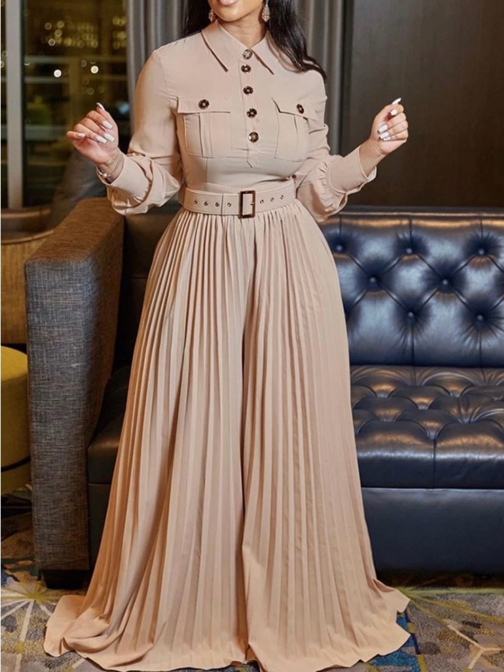 Metamorphosis Girl Cream Pleated Long-Sleeve Jumpsuit Size XXL